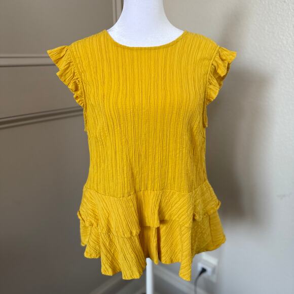 THML Mustard Yellow Tie Back Flutter Sleeve Top Size S - Picture 3 of 5